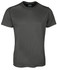 A dark grey t-shirt with short sleeves, featuring a round neckline and branding on the inside of the collar.