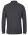 A long-sleeve polo shirt in dark grey, featuring a collar and a logo.