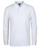 A long-sleeved white pique polo shirt featuring a collar and a logo.