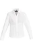 A women's long sleeve button-up shirt in white, featuring a fitted design and a collar, with a logo on the tag.