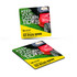 Square fridge magnet featuring a vibrant design with green grass and a red lawnmower, showcasing a logo.