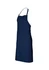 A navy blue bib apron with adjustable straps and a simple design, featuring a logo.
