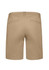 A pair of women's chino shorts in a light tan colour with pockets at the back, featuring a branding logo.