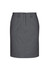 A women's skirt in a dark grey colour, featuring a button closure and a straight cut design.