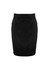 A black women's skirt with a tailored design, featuring pockets and a waistband. Contains a logo.