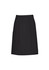 A black women's cargo skirt featuring side pockets and a comfortable waist design. It has a simple, straight cut.
