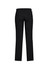 A pair of black flat front pants with a comfort waist design, featuring a simple waistband and straight legs.