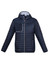 A navy unisex patrol jacket featuring a zip front, hood, and a pocket on the chest. Includes a logo on the jacket.