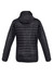 A black unisex patrol jacket with a hood and quilted design on the back. It features a logo or branding.