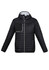 A black unisex patrol jacket featuring a zip front, a hood, and a stylish chest pocket. It has a logo on the design.