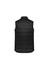 A black padded men's alpine vest with a high collar and no sleeves, featuring horizontal quilting and a logo.