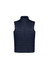A navy blue men's expedition vest with a high collar and zippered front. It features two side pockets and a branding logo.
