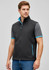 A men's vest in black and grey with blue accents, featuring a zip closure and side pockets. It has a logo.