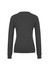 A women's v-neck knit pullover in dark grey, featuring long sleeves and a fitted silhouette from the back.