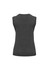 A dark grey women's V-neck knit vest with a sleeveless design and fitted silhouette, featuring a small logo.