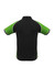 A black polo shirt with green sleeves and accents, featuring a standard collar and logo.