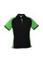 A short sleeve polo shirt in black with green accents, featuring a collar and branded logo.
