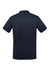 A dark navy men's short sleeve polo shirt with a classic collar and a logo on the side.