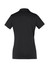A black women's short sleeve polo shirt with a classic collar and a branded logo.