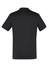 A black short sleeve polo shirt featuring a simple design and a logo on the front.