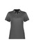 A women's short sleeve polo shirt in dark grey with a logo on the chest and subtle detailing on the sleeves.