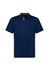 A navy blue short sleeve polo shirt featuring yellow accents and a logo on the chest.