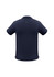 A dark navy short sleeve polo shirt featuring a collar and a logo on the chest.