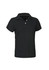 A women's short sleeve polo shirt in a solid dark green colour, featuring a collar and a branded logo.