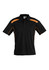 A black short sleeve polo shirt with orange accents and a logo on the chest. Perfect for casual wear.