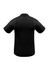 A black short sleeve polo shirt with red accents and a logo on the back.