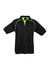 A black short sleeve polo shirt with green accents and a logo on the chest area. Ideal for casual wear.