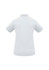 A women's short sleeve polo shirt in a light blue shade, featuring a collar and a logo.