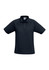 A black short sleeve polo shirt with a collar and a logo on the chest.