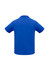A blue men's short sleeve polo shirt featuring a simple design and a collar, with a logo on the back.