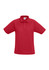 A red men's short sleeve polo shirt featuring a collar and logo.
