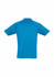 A short sleeve polo shirt in bright blue with a contrasting trim and a logo on the chest.