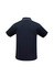 A dark navy men's polo shirt with short sleeves and a collar, featuring a subtle texture and branded logo.