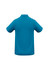 A turquoise crew men's polo shirt with a classic collar and short sleeves, featuring a logo.