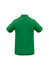 A green men's polo shirt with a collar and short sleeves, featuring a logo on the back.