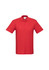 A red short sleeve polo shirt featuring a collar and a logo on the chest.