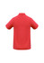 A red polo shirt with a collar and short sleeves. The back features a logo.