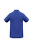 A blue crew men's polo shirt with short sleeves and a classic collar, featuring a logo on the back.