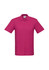 A magenta polo shirt with a collar and a logo on the tag. Short sleeves and a classic fit design.