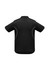 A black short sleeve polo shirt featuring contrasting white accents and a logo on the upper back.