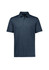 A short sleeve polo shirt in a dark blue shade with a subtle striped pattern and a collar. Features a logo.