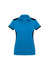 A women's polo shirt in vibrant blue, featuring black side panels and a collar. It has a logo on the chest.