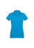 A women's short sleeve polo shirt in a vibrant blue colour, featuring a collar and a logo.