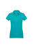 A turquoise women's profile short sleeve polo shirt featuring a simple design and a collar. It has a logo.