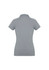 A women's short sleeve polo shirt in grey, featuring a fitted design and a collar. It has a branding logo.