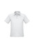 A light grey short sleeve polo shirt with a collar and button placket, featuring a logo on the chest.